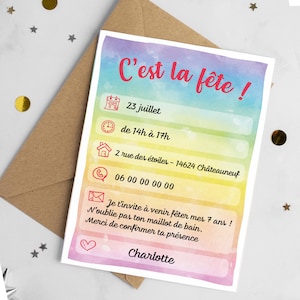 Birthday invitation card to download and print - Rainbow theme