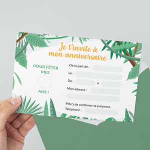 Carte d'invitation anniversaire à télécharger et imprimer - Thème jungle