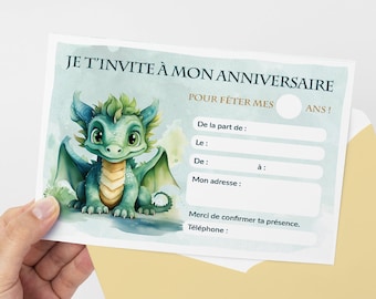 Carte d'invitation anniversaire à télécharger et imprimer - Thème Dragon