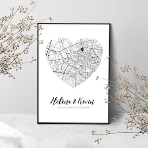 Affiche personnalisée pour couple avec date et ville de rencontre Cadeau Saint-Valentin ou anniversaire