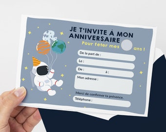 Carte d'invitation anniversaire à télécharger et imprimer - Thème espace