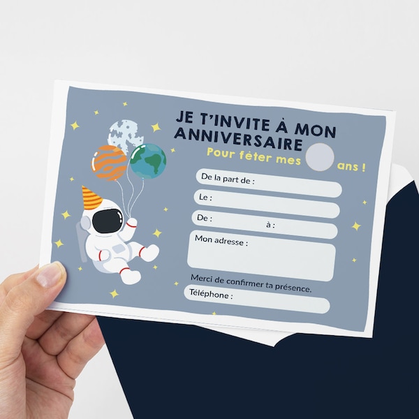 Carte d'invitation anniversaire à télécharger et imprimer - Thème espace