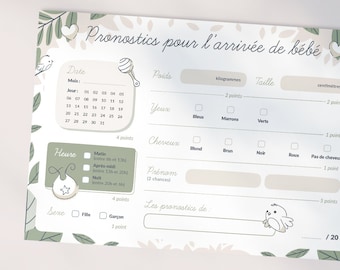 Cartes de pronostics pour la naissance de bébé à télécharger et imprimer