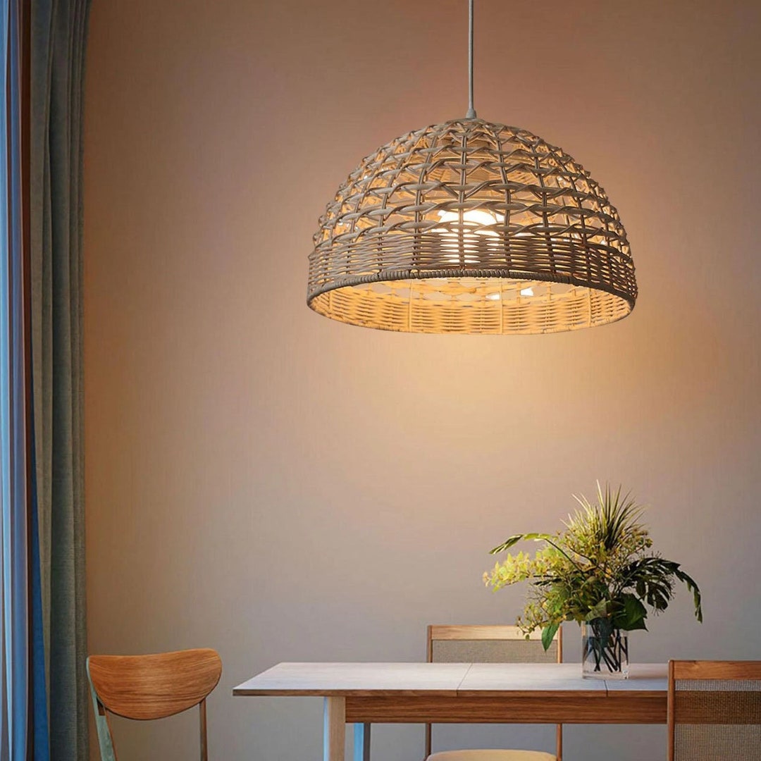 Wicker Rattan Lampshade, Rattan Pendant Light Fixture, Woven Bamboo