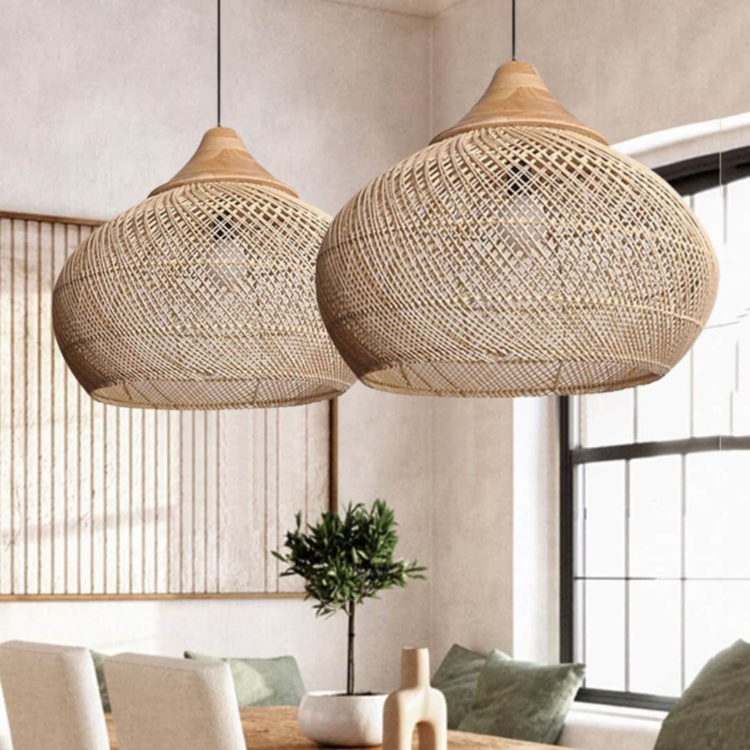 Round Rattan Lampshade Woven Rattan Light Fixture Rattan Etsy