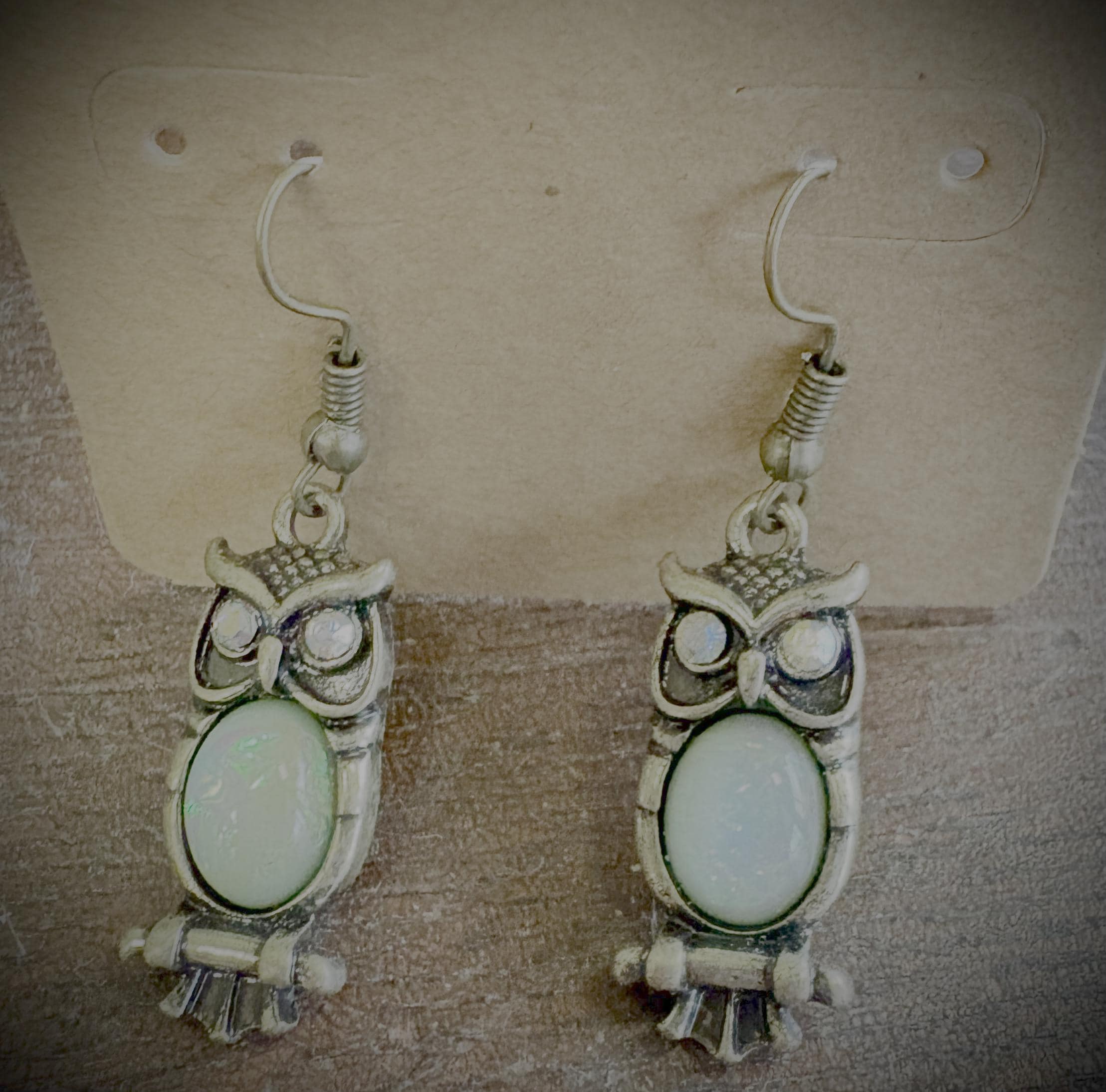Owl Be Seeing You Dangle Earrings (1 pair), owls, owl, bronze, opals, earrings, dangle earrings, hoo