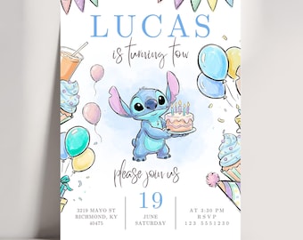 Editable Stitch Birthday Invitation Boys Template | Stitch Party Invitation | Stitch Bday evite | Cartoon Birthday Invitation JPD10