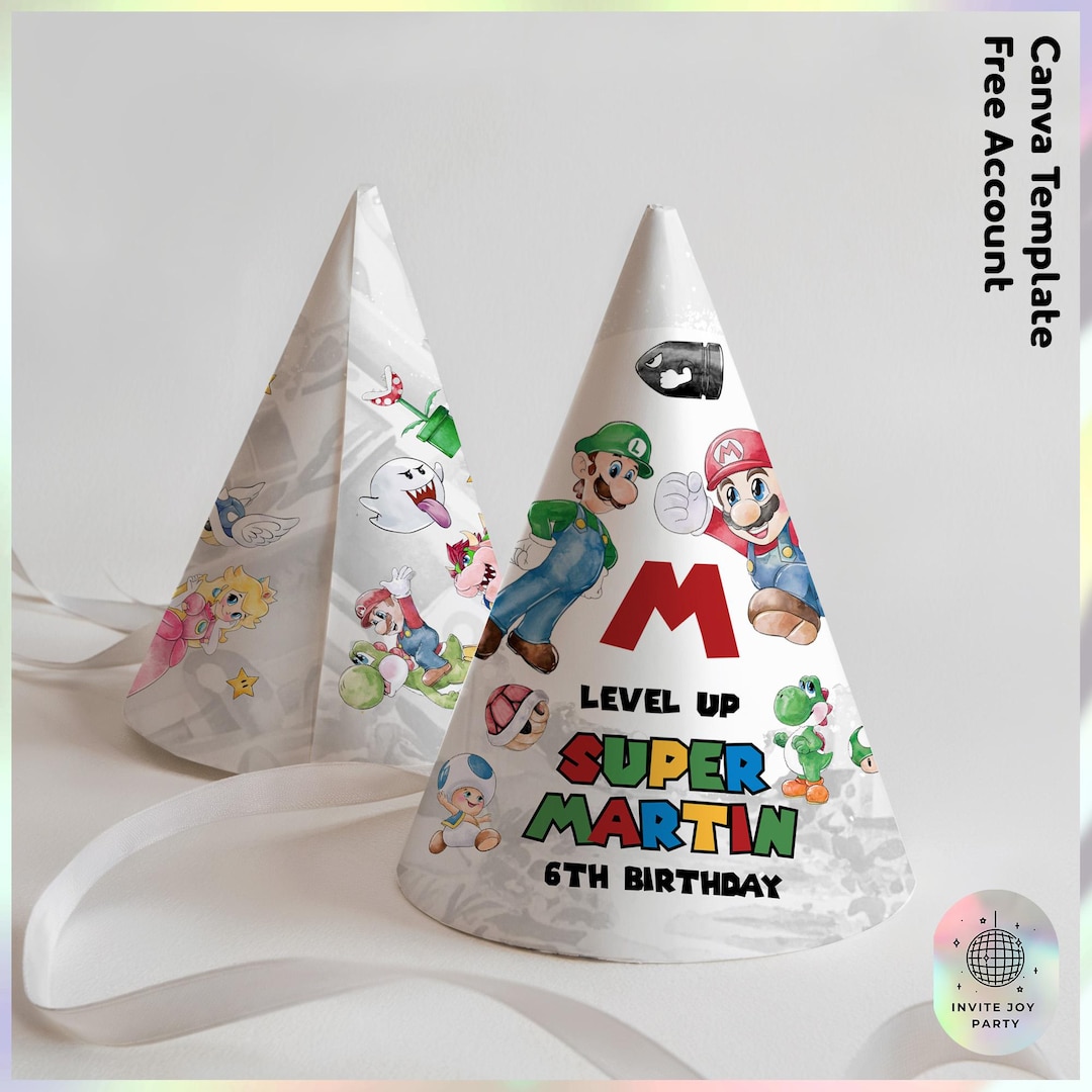 Super Mario Birthday Hat Customizable | Watercolor Super Mario Birthday Decoration | Super Mario Party Favors Theme (digital File) JPD08 - Etsy UK