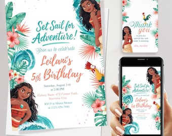 Editable Moana Birthday Invitation: Hawaiian Theme Party (Digital Download)