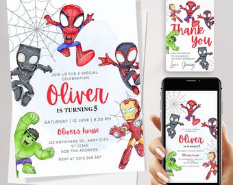 Superheld Geburtstagseinladung bearbeitbare Vorlage, Avengers Superheld digitale Einladung, Superheld Einladungskarte Sofort-Download JPD06