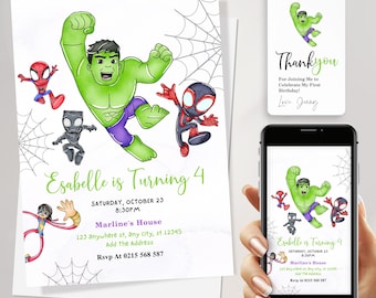 Hulk & Spiderman Birthday Invitation: Editable Template (Digital Download)