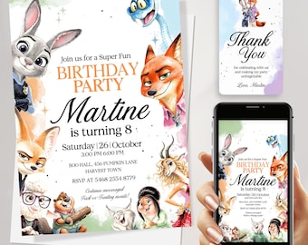 Zootopia 2 Birthday Invitation Editable Template, Zootopia digital invitation, Zootopia invitation card instant download