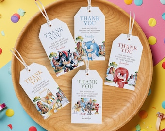 Etiquetas de agradecimiento de Sonic personalizables: recuerdos de cumpleaños (archivo digital)