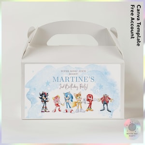 Sonic Geschenk Box Etikettenvorlage | Anpassbare Sonic the Igel Geburtstagsdekoration | Sonic Gastgeschenke (Digitale Datei) JPD05