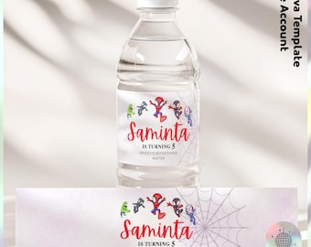 Spidey and Friends Birthday Water Bottle Label: Watercolor Party Favors (Digital File) - JPD07