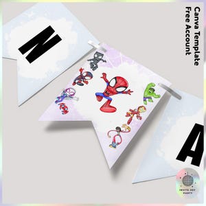 Banner de cumpleaños de superhéroe personalizable, Spidey y sus increíbles amigos, banner de feliz cumpleaños para niño, decoración de Los Vengadores, archivo digital JPD06