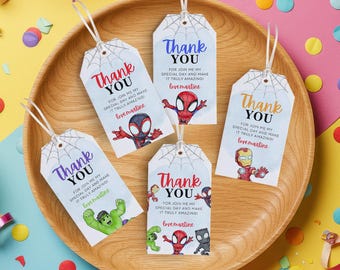 Spiderman birthday tags | Spidey thank you tags | Superhero Thank You Tags | Spiderman Party Favors (Digital File)