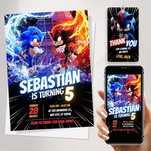 Faire-part d'anniversaire Sonic The Hedgehog 3, faire-part de fête d'anniversaire sonic, carte d'anniversaire, téléchargement immédiat