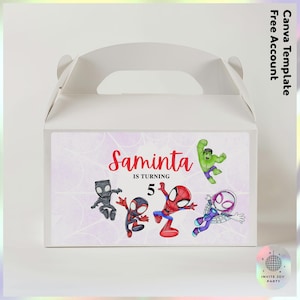 Spidey et ses incroyables amis modèle d'étiquette de boîte | Décoration d'anniversaire, aquarelle Spidey Girls cotillons (fichier numérique) JPD07
