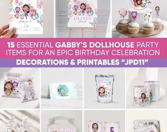 Personalized Dollhouse Party Bundle, Complete Girl Birthday Decorations Set, Custom Cat Girl Party Pack, Printable All-in-One Digital JPD11