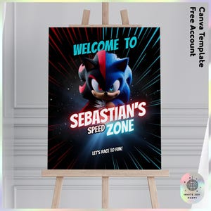 Letrero de bienvenida de cumpleaños personalizable de Sonic the Hedgehog 3 / Decoración de cumpleaños de Sonic / Regalos de fiesta de Sonic (archivo digital) JPD01