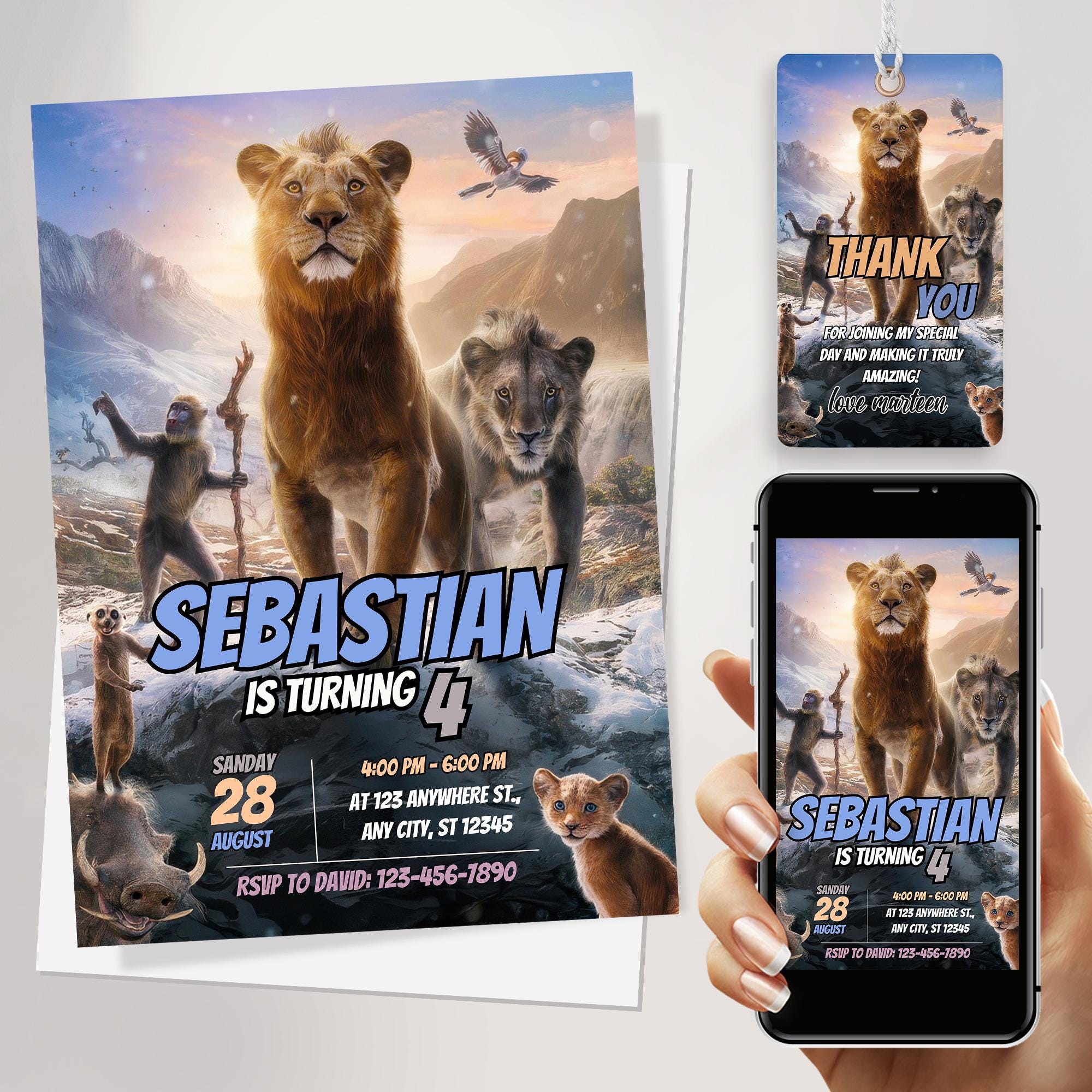 König der Löwen Geburtstagseinladung | Dschungel Safari Party Einladen für Kinder | Druckbare & bearbeitbare Canva-Vorlage | Digitaler Download