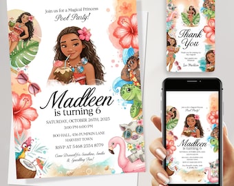 Moana Birthday Invitation: Tropical Pool Party Template (Canva Download)