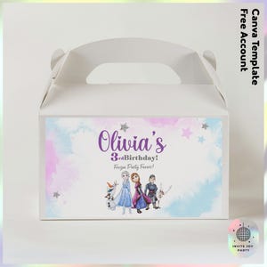 Gefrorene anpassbare Etikettenvorlage für Boxen | Frozen Girls Geburtstagsdekoration | Die Eiskönigin Gastgeschenke (Digitale Datei) JPD04