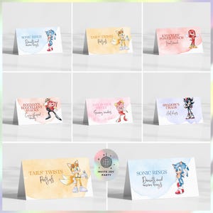 Étiquette de nourriture d'anniversaire de Sonic le hérisson/carte tente de nourriture | Décoration d'anniversaire Sonic aquarelle | Cadeaux soniques (fichier numérique) JPD05