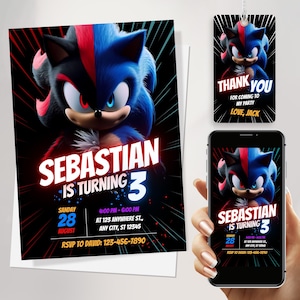 Faire-part d'anniversaire Sonic The Hedgehog 3, faire-part de fête d'anniversaire sonic, carte d'anniversaire, téléchargement immédiat JPD01