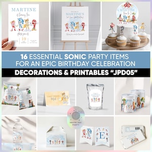 Decoración de fiesta de cumpleaños de Sonic en acuarela • Decoraciones imprimibles de Sonic the Hedgehog 3 • Kit digital para fiesta infantil • Paquete de descarga instantánea JPD05