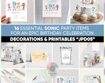 Watercolor Sonic Birthday Party Decor: Printable Kids Party Kit (Digital Download) - JPD05