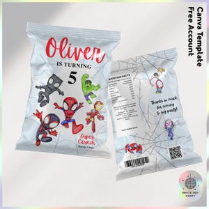 Superhero Chip Bag wrapper | Customizable  Superhero avengers Birthday decoration | Watercolor Spidey boys party favors (Digital File) JPD06