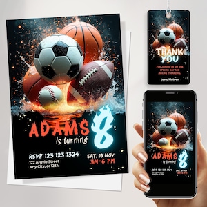 Sports Birthday Invitation, Sports Invitation Template, Sports Editable Invitation, All Star Party Invite Canva (Digital file only) JPD09