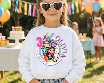 Personalized Gabby Dollhouse Birthday Sweatshirt, Custom Name Girl Birthday Shirt, Gabby Cat Party Outfit, Birthday Gift for Her JPD11