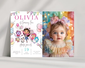 Gabby dollhouse invitation with photo option | gabby dollhouse birthday invitation | gabbys dollhouse invitation, instant download JPD11