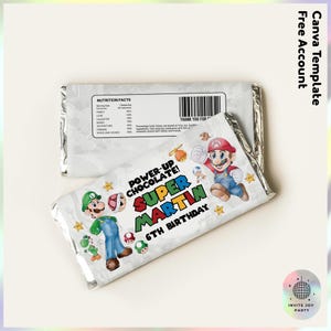 Super Mario Chocolate Wrapper Customizable | Watercolor Super Mario Birthday Party Decoration | Mario party favors (Digital File) JPD08