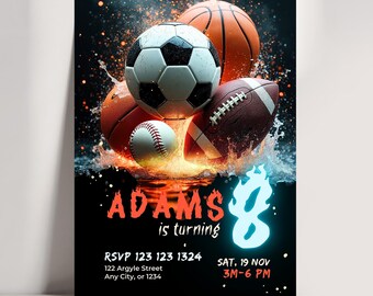 Sports Birthday Invitation: All Star Party, Editable Template (Digital file only) JPD09