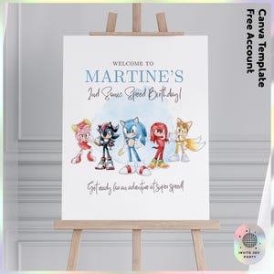 Letrero de bienvenida personalizable de Sonic / Decoración de cumpleaños de Sonic el erizo / Recuerdos de fiesta de la película Sonic (archivo digital) JPD05
