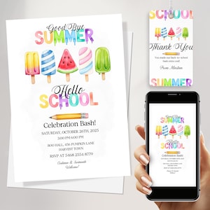 Editable Popsicle Party Invitation, Goodbye Summer Hello School Bash, Back to School Template, Digital Download with Tags