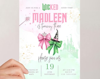 Wicked Birthday Digital Invitation | Wicked party invite | WICKED inspired Movie invite | Elphaba & Glinda Theme | Editable on Canva JPD03