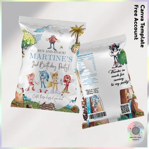 Sonic Chip Tütenverpackung | Anpassbare Sonic the Igel Geburtstagsdekoration | Aquarell Sonic Jungen Gastgeschenke (Digitale Datei) JPD05