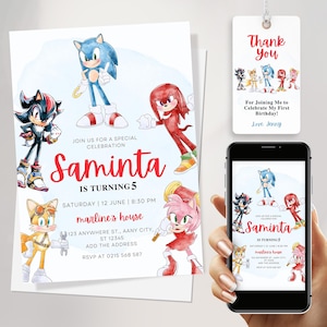 Convite de aniversário do Sonic the Hedgehog Editável canva, convite do Sonic the Hedgehog | Convite para festa do Sonic Download digital instantâneo
