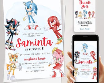 Sonic Birthday Invitation: Editable Canva Template (Digital Download) | shadow the hedgehog