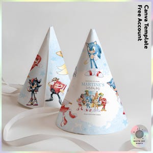 Gorro de cumpleaños personalizable de Sonic / Decoración de cumpleaños de Sonic el erizo en acuarela / Tema de recuerdos de fiesta de Sonic (archivo digital) JPD05