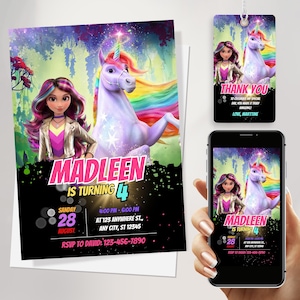 Einhorn-Akademie Geburtstagseinladung | Magische Schulparty-Einladung für Mädchen | Bearbeitbare Canva Vorlage | Digitaler Download zum ausdrucken