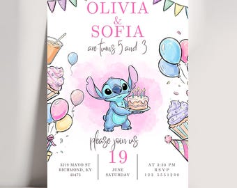 Joint Stitch Birthday Party Invitation Template | Sibling Birthday Invite | Combined Double Birthday Invitation | Twins Birthday Invitation