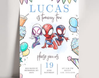 Spiderman birthday invitation, Spidey and his amazing friends birthday invitation, Customizable on Canva Template instant download JPD06