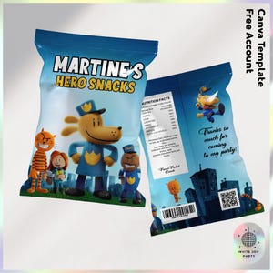 Modèle personnalisable d'emballage de sac à jetons Dog Man | Décoration d'anniversaire homme chien | Cadeaux DogMan Movie (fichier numérique) JPD02