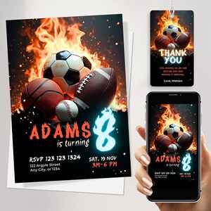 Sport Birthday Printable Invitation, Sport Invitation, Sport Birthday Party, Sport Theme flyer, all Sport, ALL STAR SPORTS Invitation JPD09